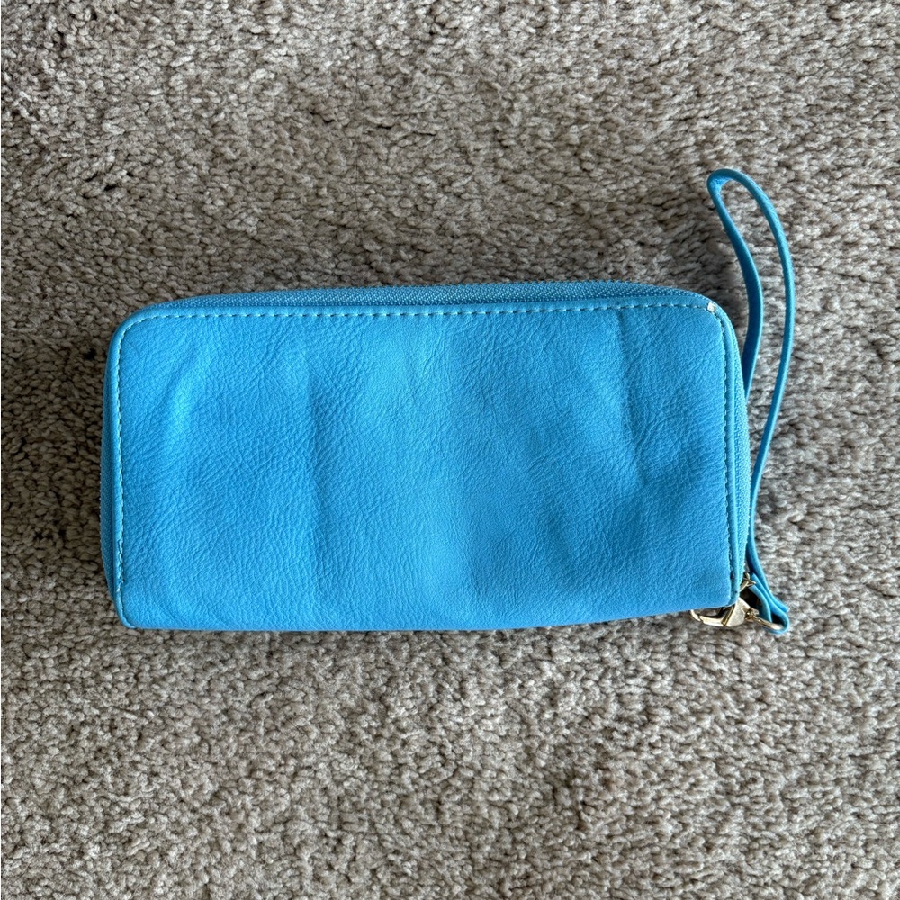 Light Blue Double Zipper Wristlet Wallet